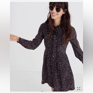 Madewell Celestial Midi Dress - Black with colorful stars. 100% silk